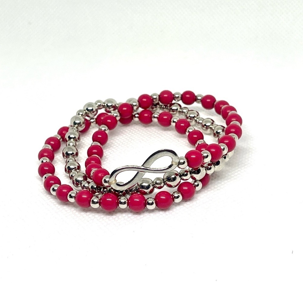 Red Beaded Wrap Bracelet with Silver Infinity Charm​